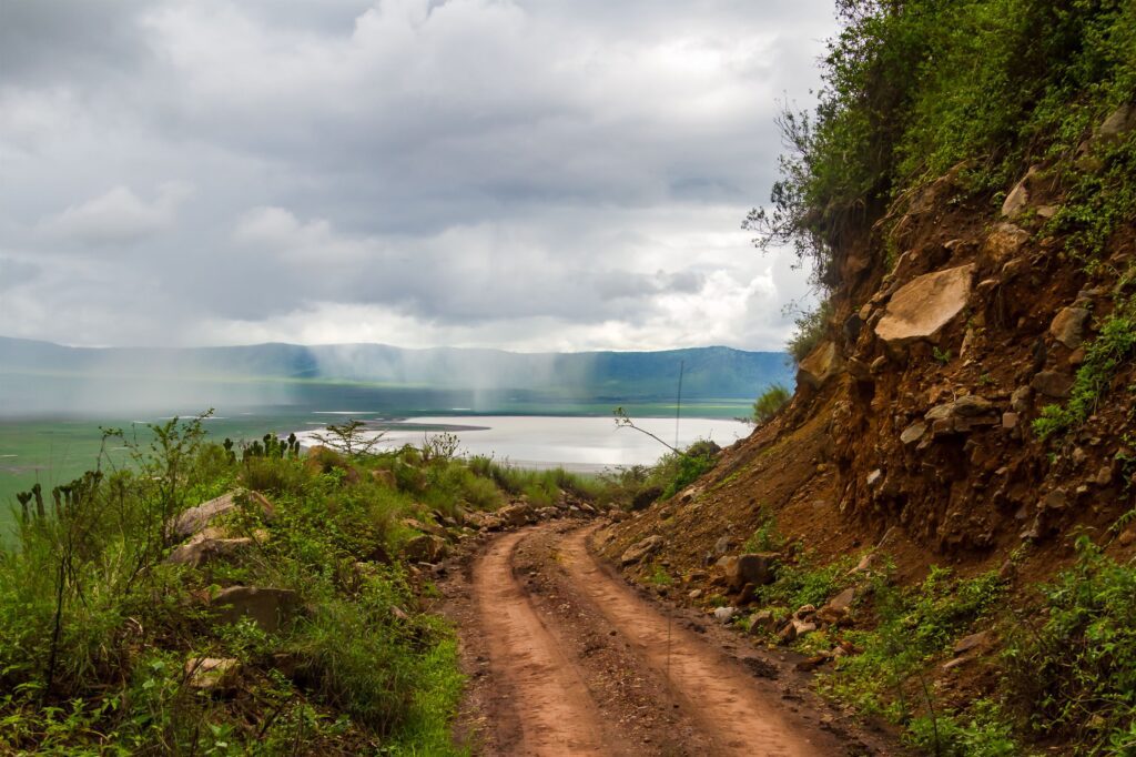 Scenic road descending into Ngorongoro Crater